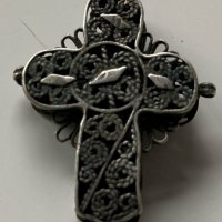 Старинен възрожденски  кръст сребро филигран, снимка 2 - Антикварни и старинни предмети - 32422264