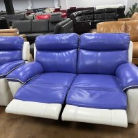 Кожени дивани две двойки лилаво-бели с ел.ралаксиращ механизъм, снимка 5 - Дивани и мека мебел - 39700246