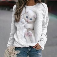 Блуза с котешки принт, снимка 1 - Блузи с дълъг ръкав и пуловери - 43438116