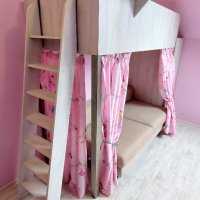 Двуетажно детско легло с гардероб+завеси.Единично+кът за игра или бюро, снимка 4 - Спални и легла - 43084925