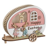 Великденска рамка дървено яйце превозно средство зайчета 5 LED 21x7x15см, снимка 1 - Декорация за дома - 44078888