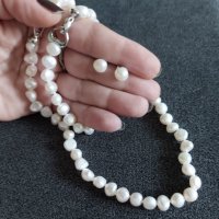 Зашеметяващ комплект от естествени бели сладководни перли, снимка 4 - Бижутерийни комплекти - 33618068