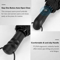 Нов Сгъваем ветроустойчив чадър автоматично отваряне Черен FYLINA , снимка 5 - Други - 35614261