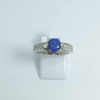 Сребърен пръстен със син цирконий, снимка 1 - Пръстени - 43091958