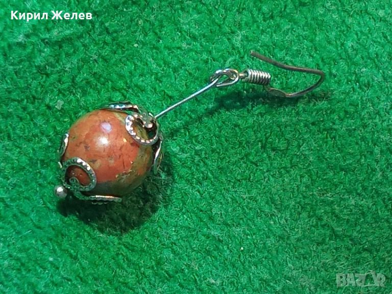 КРАСИВА ВИНТИДЖ АРТ ОБИЦА от БЛАГОРОДНА СТОМАНА с ПОЛИРАН ПОЛУСКЪПОЦЕНЕН КАМЪК МИНЕРАЛ 43818, снимка 1