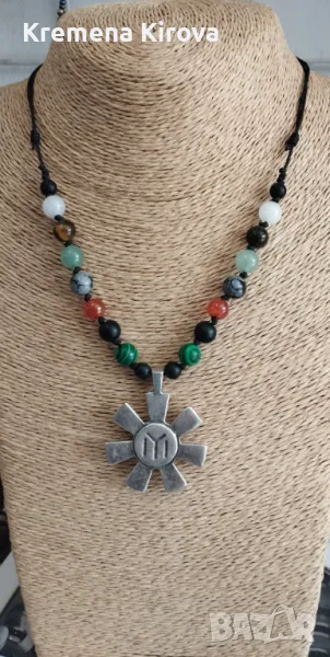 Колие с Розетата от Плиска и естествени камъни. Бижута Луди гъби. Ръчна изработка., снимка 1