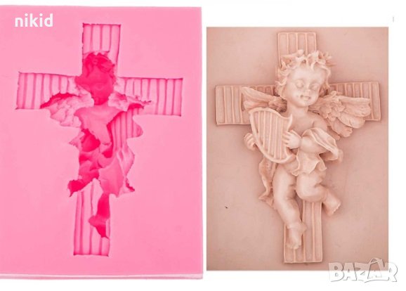 Голям кръст с Ангел силиконов молд форма за декорация торта фондан шоколад гипс кръщене пита, снимка 1