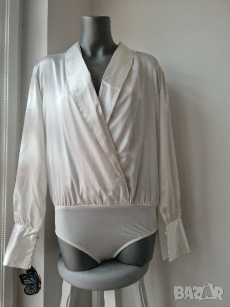 Дамско боди сатен М/Л бяло, снимка 1