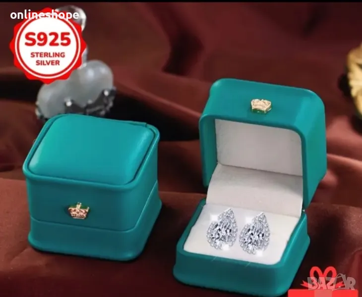 Сребърни обеци S925 с цирконий – елегантен подарък с кутия, снимка 1