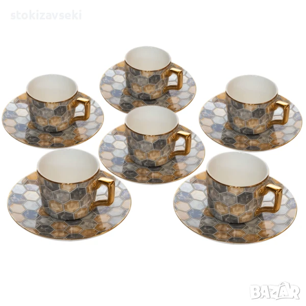 Луксозен сервиз за кафе с геометричен мотив, снимка 1