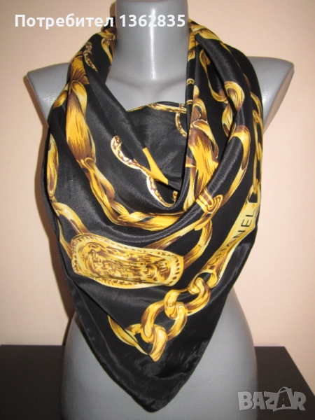 100 % оригинален черен дамски копринен шал на CHANEL / Шанел от Италия, снимка 1