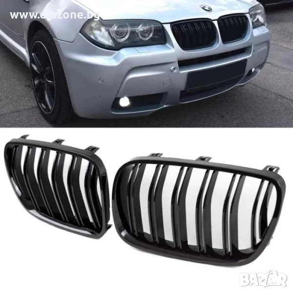 Решетки Бъбреци за БМВ BMW X3 E83 2007-2010 Черен Гланц Двойни, снимка 1