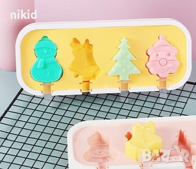 4 Коледни ескимо елха снежен  камбана дядо Коледа пластмасова форма Popsicle Попсикълс молд калъп , снимка 1
