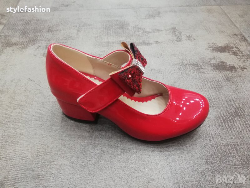 Елегантни детски обувки с токче в червен цвят /Б13, снимка 1