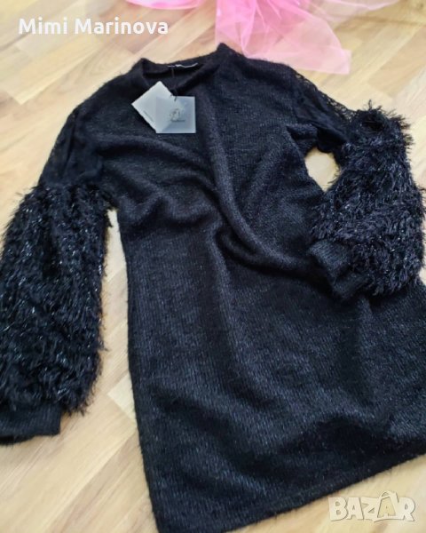 Италианска пухена рокля с ефектни ръкави, снимка 1