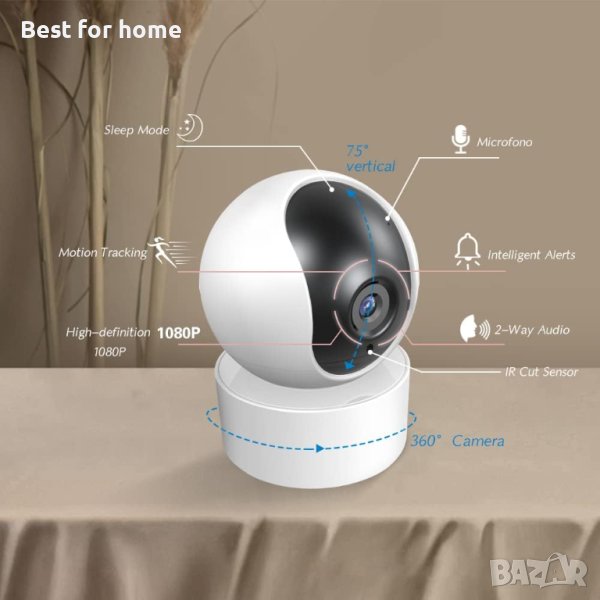 вътрешна WiFi охранителна камера,360° покритие,двупосочно аудио,проследяване на движение,T53A, снимка 1