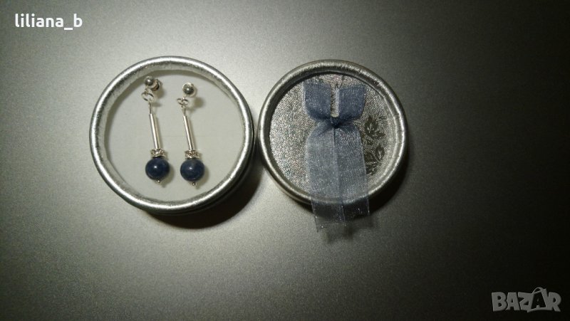 Сребърни обеци с естествени сапфири и циркони, снимка 1