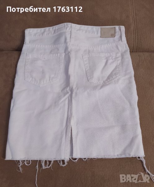 Дънкова бяла пола, 27 номер, с цепка отзад, дължина до коляното, снимка 1