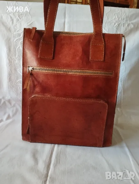 ЕСТЕСТВЕНА ОЖА голяма дамска чанта, цвят тъмен карамел, снимка 1