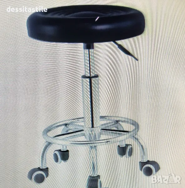 Работен кожен, черен стол, табуретка с амортисьор и колелца, снимка 1