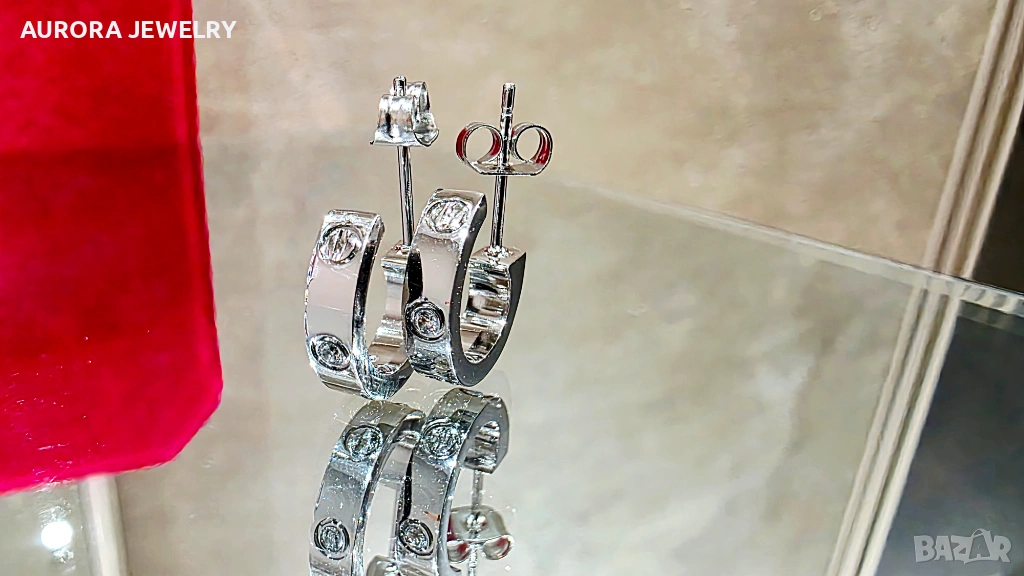 CARTIER Love Silver Hoop 2 Diamonds Small Model Дамски Обеци, снимка 1