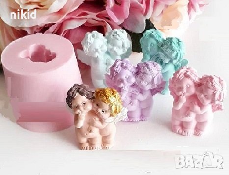 3D 2 прави прегърнати деца ангел ангели силиконов молд форма фондан гипс декор украса, снимка 1
