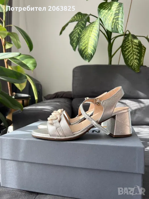 Сребърни сандали естествена кожа 38, снимка 1