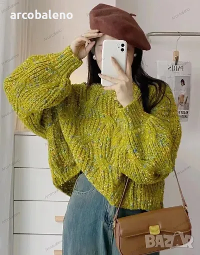 Дамски свободен пуловер с кръгло деколте с усукана колекция, 3цвята , снимка 1