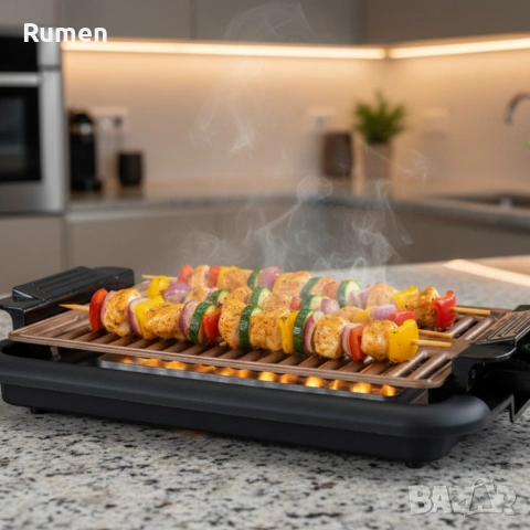 Бездимна скара Oliver Voltz OV51015N – 1200W, незалепваща плоча 37.8×25 см, снимка 2 - Скари - 53238721