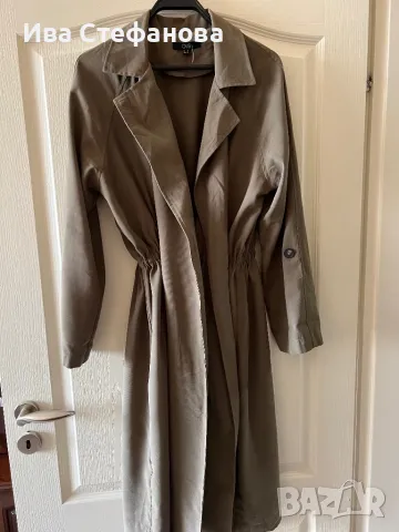  Нов вискоза тъмно зелен елегантен шлифер тип рокля набран в талията , снимка 10 - Палта, манта - 49155901