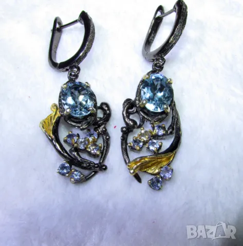 925 сребърни обеци с натурален син топаз, подходящи за подарък