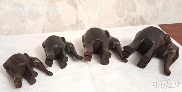 Дървени ръчно резбовани фигурки на слонове, снимка 8 - Антикварни и старинни предмети - 51802670