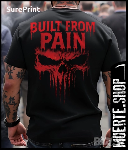 Черна тениска с щампа BUILT FROM PAIN