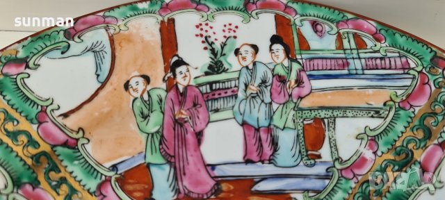 Китайски порцелан "Famille Rose Medallion", ръчно рисувана чиния, снимка 3 - Антикварни и старинни предмети - 39257188