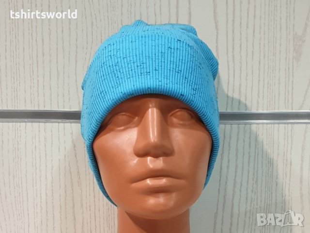 Нова дамска зимна шапка рипс с подгъв в цвят син меланж, снимка 6 - Шапки - 39332995