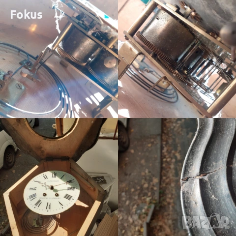 Страхотен антикварен стенен часовник с интарзии от седеф, снимка 7 - Антикварни и старинни предмети - 53294687