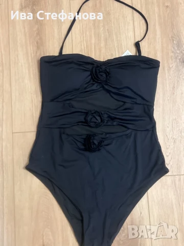 нов елегантен черен класически модел бански 3 Д 3D рози , снимка 2 - Бански костюми - 51388305