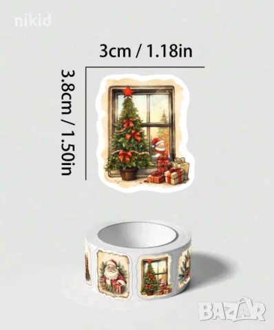 50 бр коледни тип картички микс самозалепващи лепенки стикери за ръчна изработка за подарък, снимка 2 - Други - 48313694