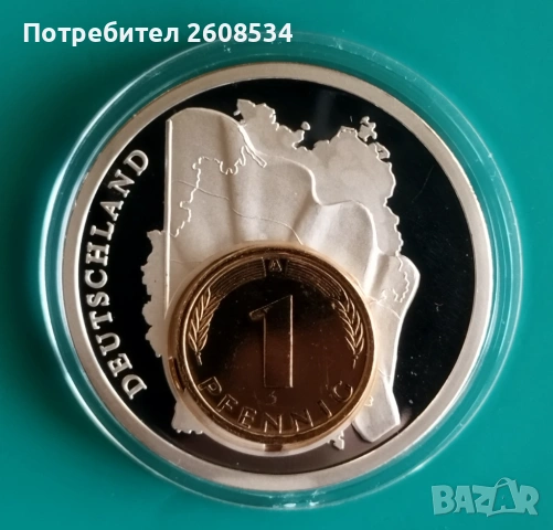 1 ПФЕНИГ 1991 ГОДИНА ПОСРЕРЕБРЕН ПЛАКЕТ /виж описанието/