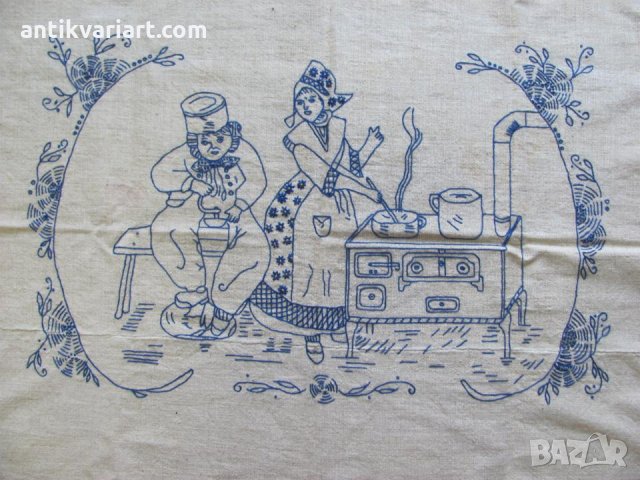 30-те Ръчна Бродерия върху тъкан Ленен Плат, снимка 2 - Антикварни и старинни предмети - 27116284