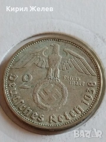 Сребърна монета 2 райхсмарки 1938г. Нацистка Германия Трети Райх с СХВАСТИКА за КОЛЕКЦИЯ 42060, снимка 4 - Нумизматика и бонистика - 43798821