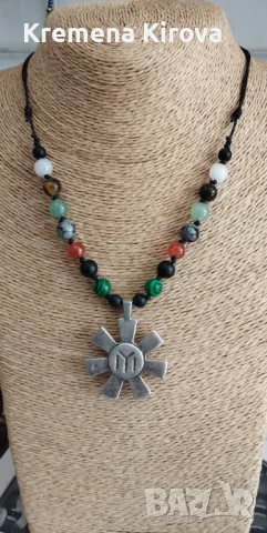 Колие с Розетата от Плиска и естествени камъни. Бижута Луди гъби. Ръчна изработка.