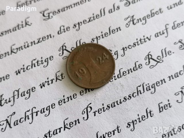 Райх монета - Германия - 1 пфениг | 1924г.; серия D, снимка 2 - Нумизматика и бонистика - 28949986