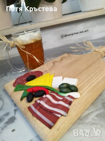 Дъска с мезета от полимерна глина + Свещ Бира или Вино, снимка 10 - Декорация за дома - 35561813