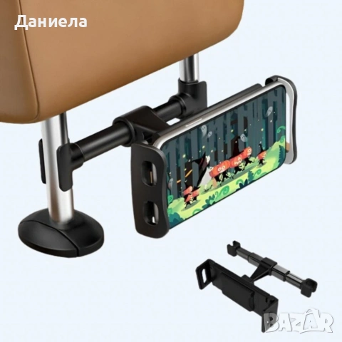 Регулируема стойка за телефон и таблет за седалка на автомобил – 360° въртене, снимка 2 - Аксесоари и консумативи - 53123805