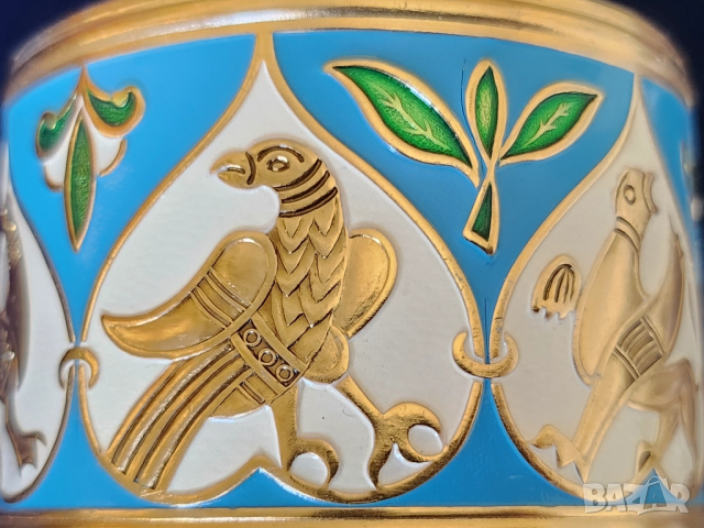 Подстакани к-т 6 броя с оригинални термо чаши, СССР, метални с емайл (ръчна работа), красиви, нови, снимка 6 - Чаши - 51624738