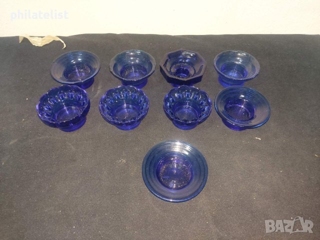 9 броя - Свещници - синьо стъкло