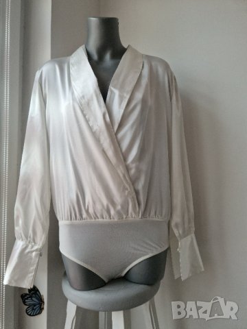 Дамско боди сатен М/Л бяло, снимка 1