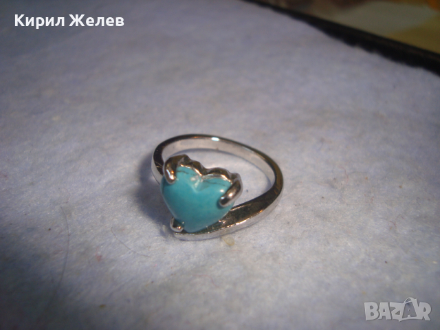 ПОСРЕБРЕН СЪРЦЕВИДЕН ТЮРКОАЗЕН БЕЛ ЕПОК СТИЛ ПРЪСТЕН 22683, снимка 7 - Пръстени - 36377850