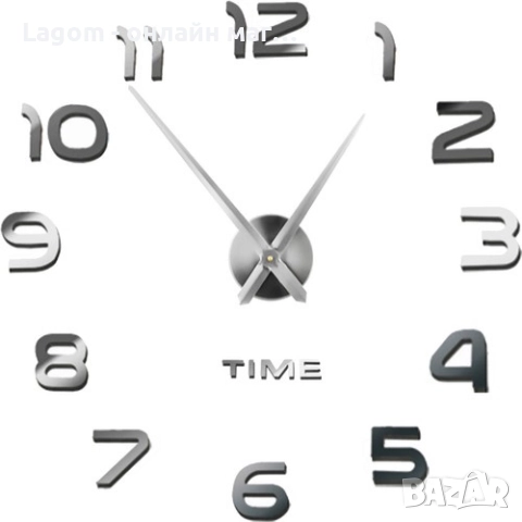 Декоративен стенен часовник,  3D цифри, безшумен механизъм, без рамка, регулируем 60-130см Ruhhy, снимка 2 - Стенни часовници - 52688976